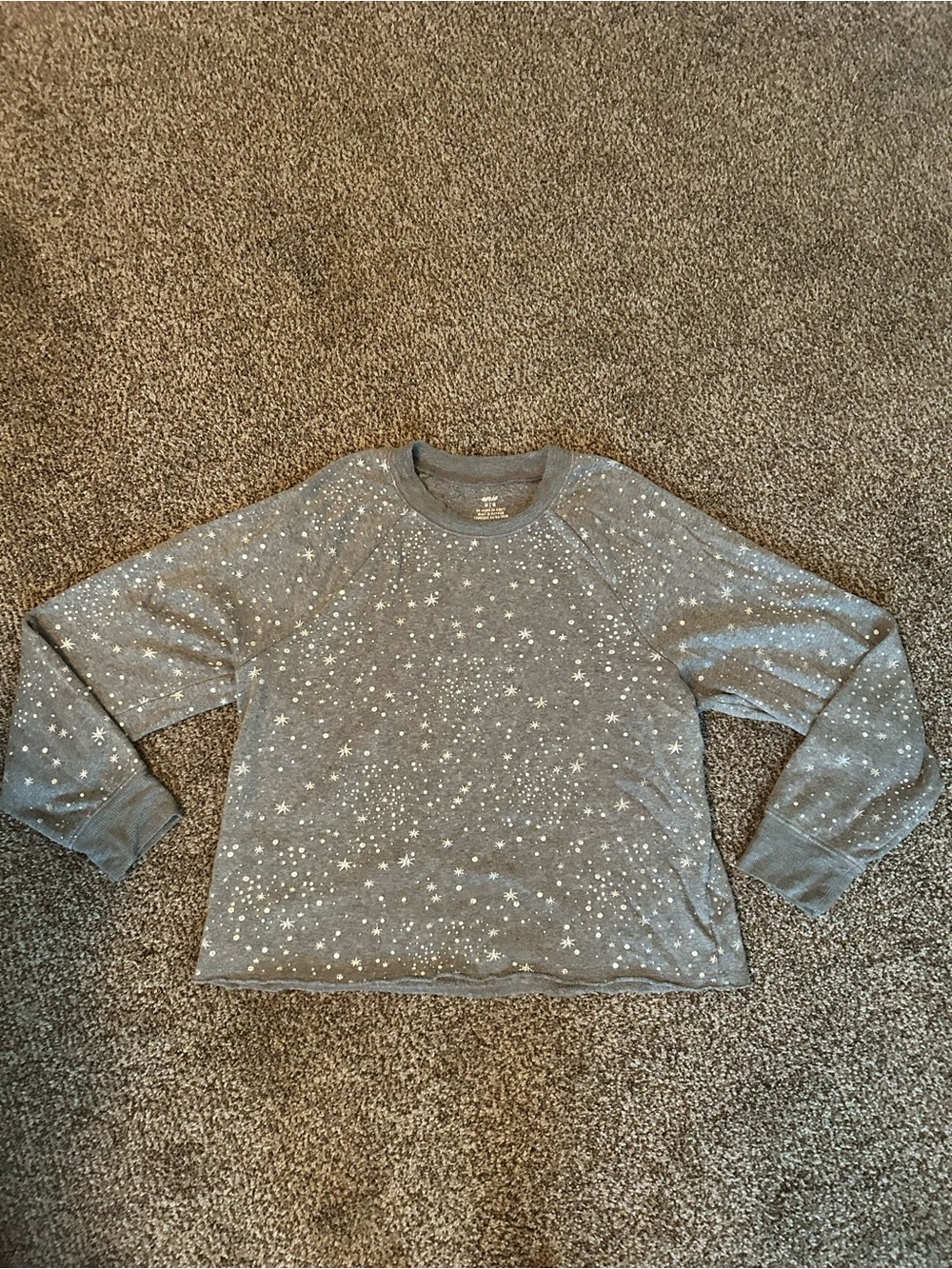 Aerie Gray Star Print Crewneck Sweatshirt